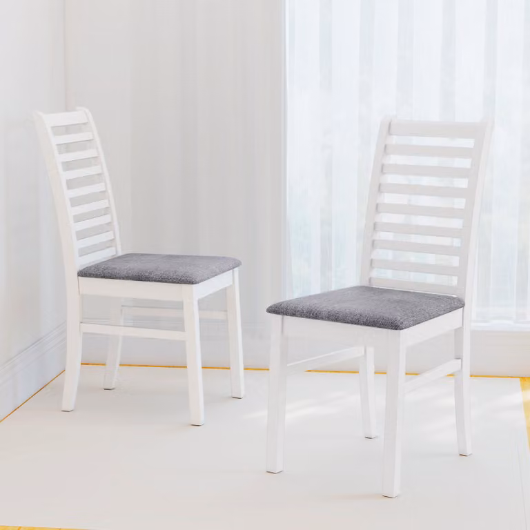 Set di 2 sedie da pranzo COSTWAY, sedie da cucina in legno, sedie da tavolo con seduta imbottita, sedie in legno imbottite, fino a 180 kg, sedie (bianco, 2)