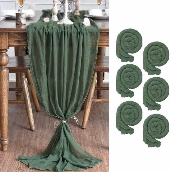 Set di 6 runner da tavola Artoid in stile rustico verde, L: 300 cm, L: 80 cm