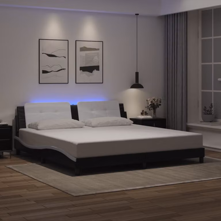 vidaXL Giroletto Zadar con LED e porta USB senza materasso, Nero e Bianco, 200 x 200 cm