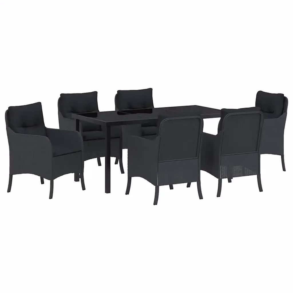Set da pranzo per giardino e terrazzo vidaXL in polyrattan nero con piano in vetro, 7 pezzi – 2
