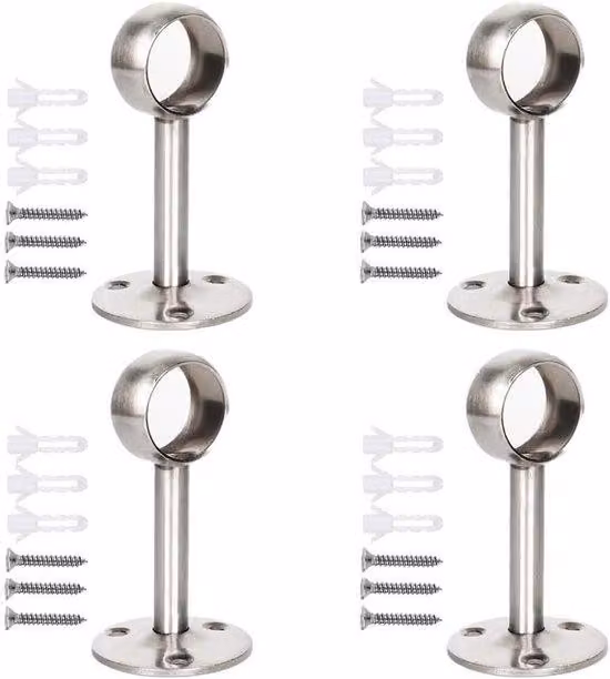 Allecto Premium - 4 pezzi tubo appendiabiti in acciaio inox flangia porta asta con vite e tubo di prolunga per appendiabiti appendiabiti armadio cucina (22 mm argento)
