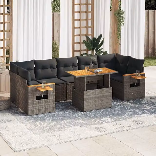 Set Divano da Giardino 8pz con Cuscini Grigio Polyrattan Acacia 3327574