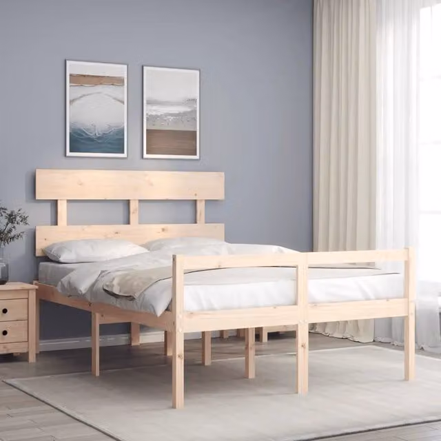 Letto per Anziani con Testiera-Struttura Letto per Anziani 120x200 cm in Legno Massello 528183