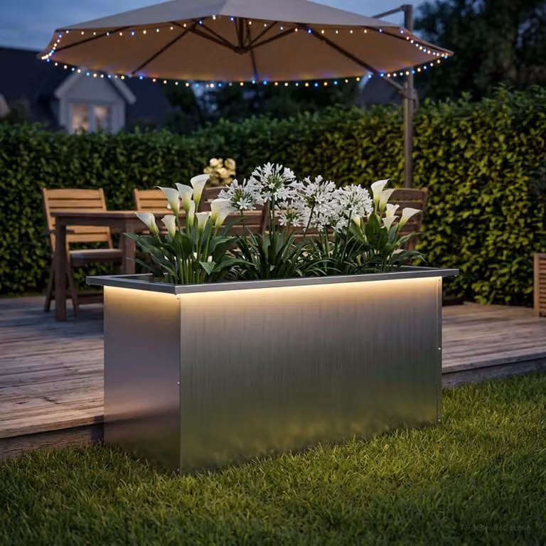 Fioriera da giardino con LED vidaXL in acciaio zincato Argento L: 80 cm, P: 40 cm, H: 40 cm