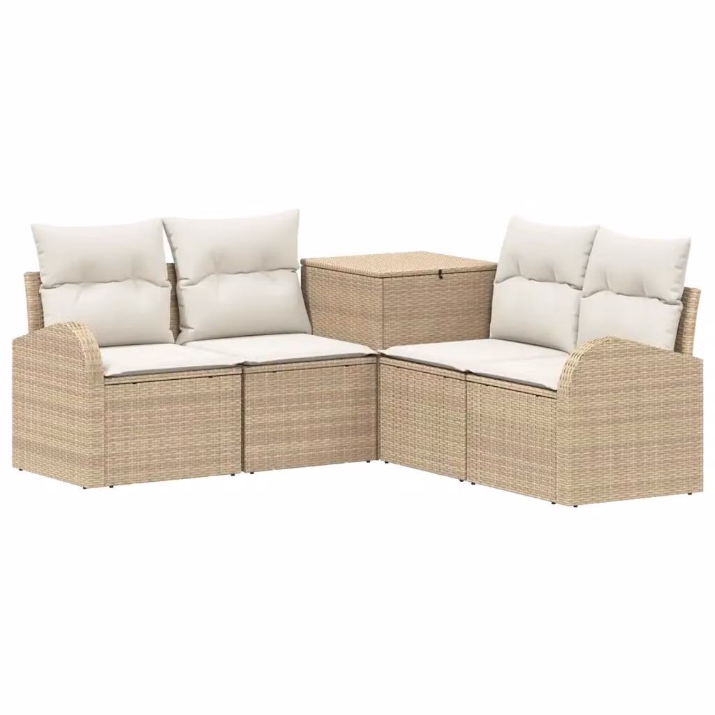 Set di divani da giardino a forma di L con struttura in polyrattan e telaio in metallo vidaXL, colore beige e bianco, con cuscini inclusi e rivestimenti rimovibili – 2