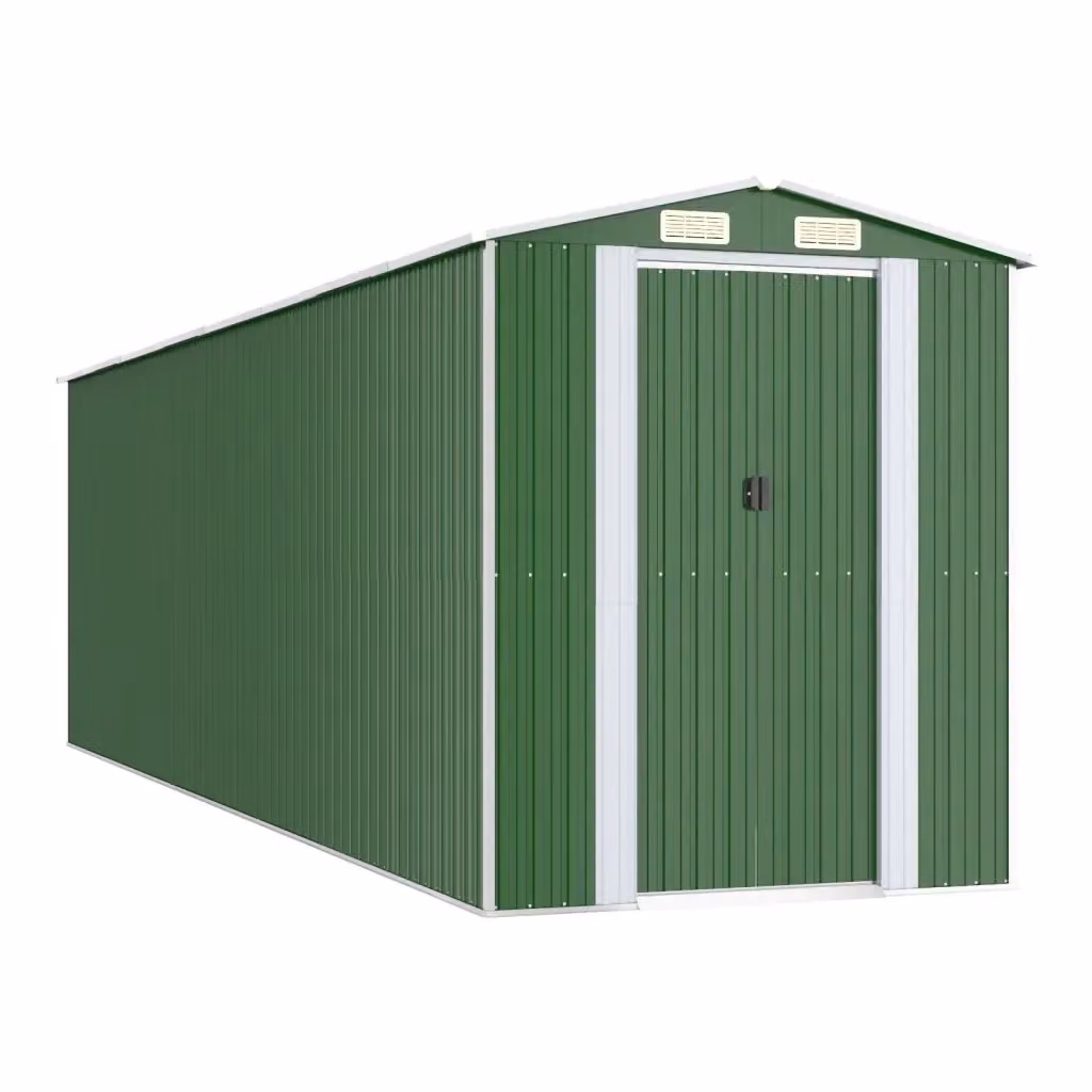 Capanno da giardino Videx in acciaio zincato verde con porta scorrevole e ventilazione laterale L: 689 cm, P: 192 cm, H: 223 cm – 2