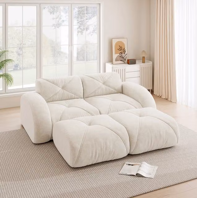 Divano modulare senza cornice in chenille; 204x171x76 cm; beige chiaro