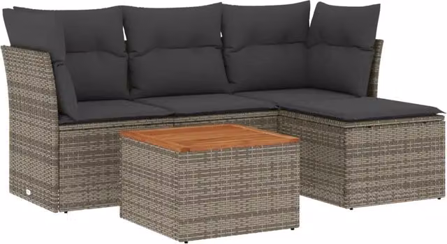 Set Divano da Giardino 5 pz | Set Salotto da Giardino con Cuscini Grigio in Polyrattan