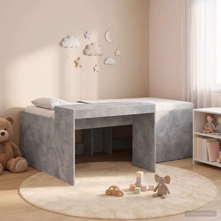Letto alto per bambini con scrivania vidaXL Grigio Cemento L 200 x P 80 cm, H 123,5 cm