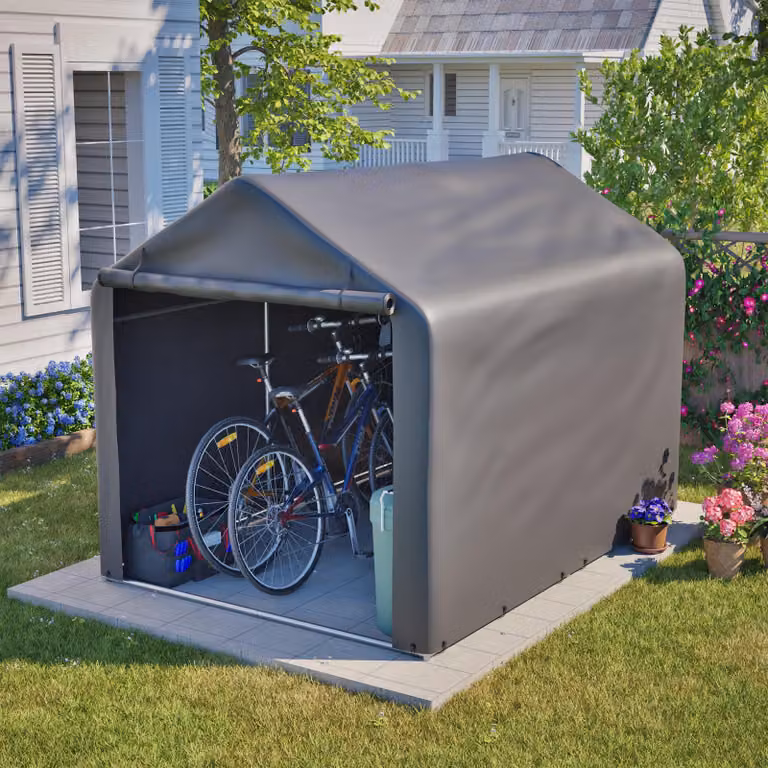 Garage per biciclette, dimensioni 160x220x165 cm, con porta a rullo, realizzata in polietilene impermeabile e resistente agli agenti atmosferici, ideale per l'uso in giardino