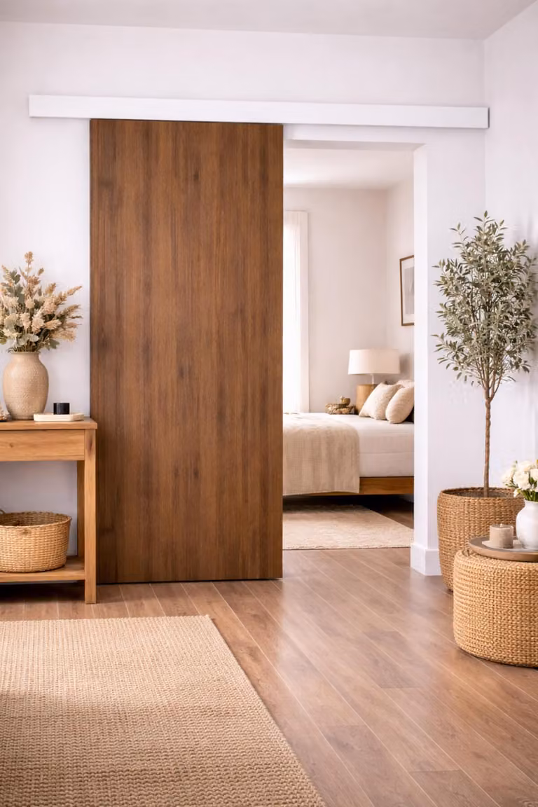 Porta scorrevole Light Walnut H204 x L93 cm, binario in alluminio con pannello bianco Gd Menuiseries