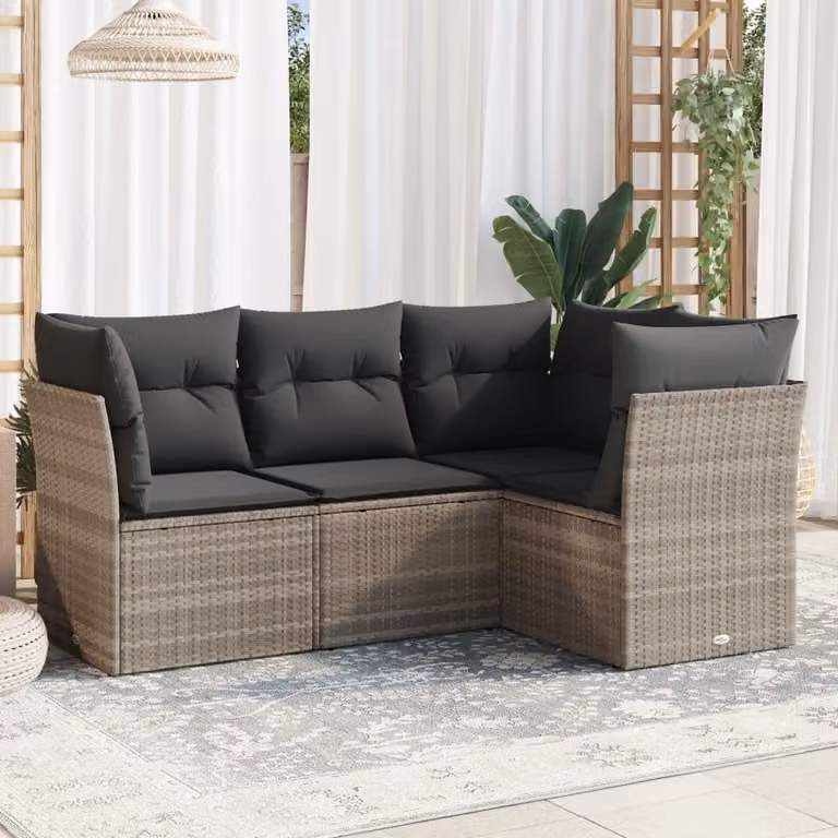 Maison Exclusive - Set Divano da Giardino 4pz con Cuscini Grigio Chiaro Polyrattan