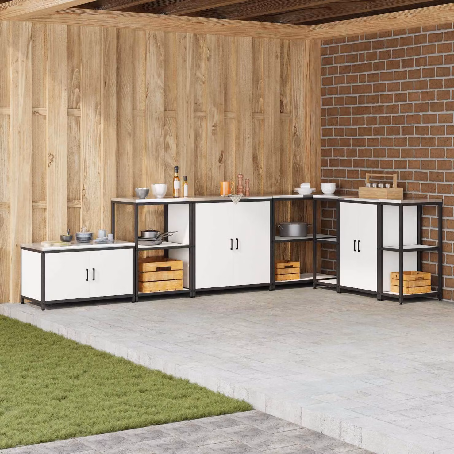 Armadietto da cucina e giardino vidaXL HATTEM bianco con ante a battente in metallo e MDF L: 50 cm, P: 53 cm, H: 90 cm