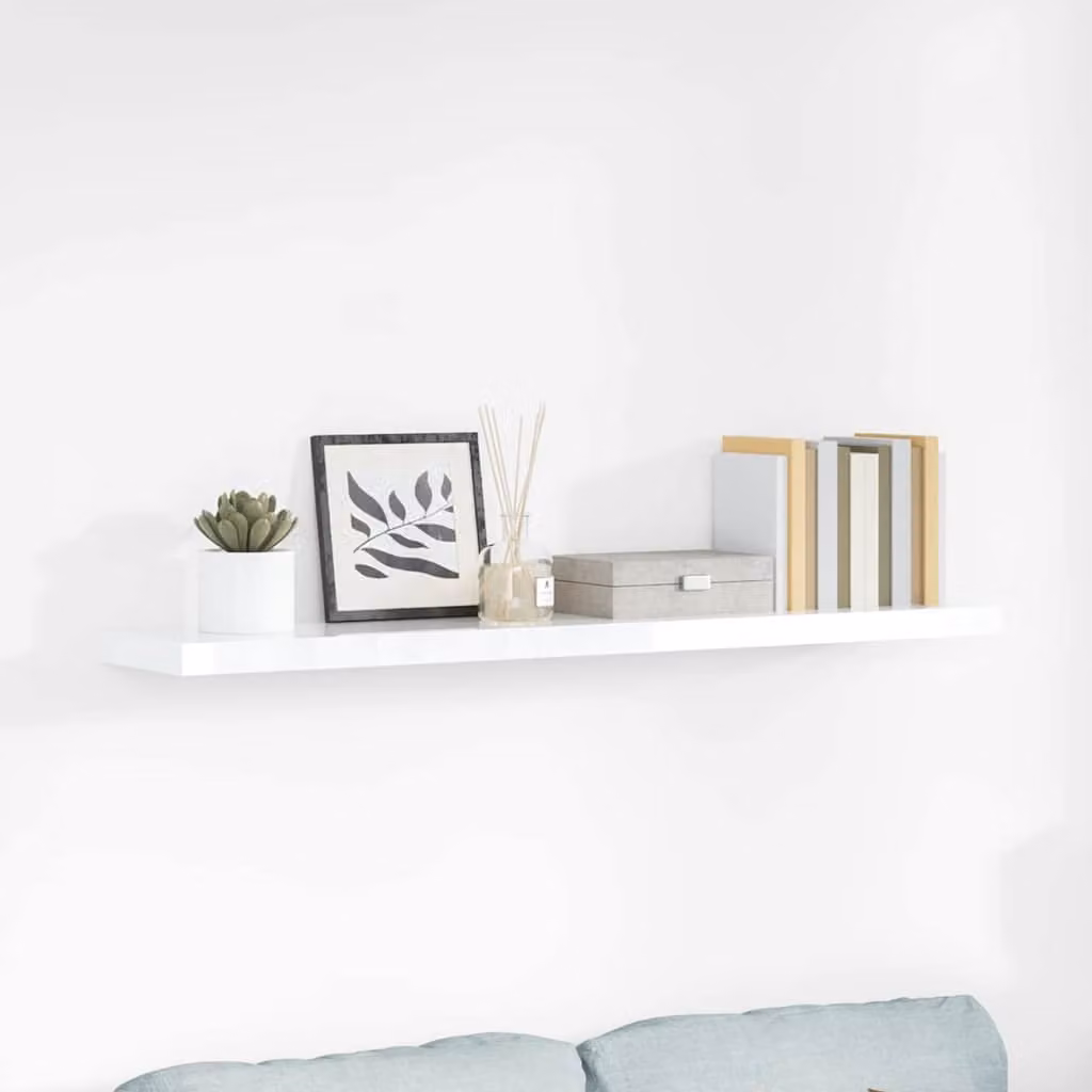 Scaffale a Parete vidaXL Bianco Lucido in MDF e Metallo L: 120 cm, P: 23,5 cm, H: 3,8 cm