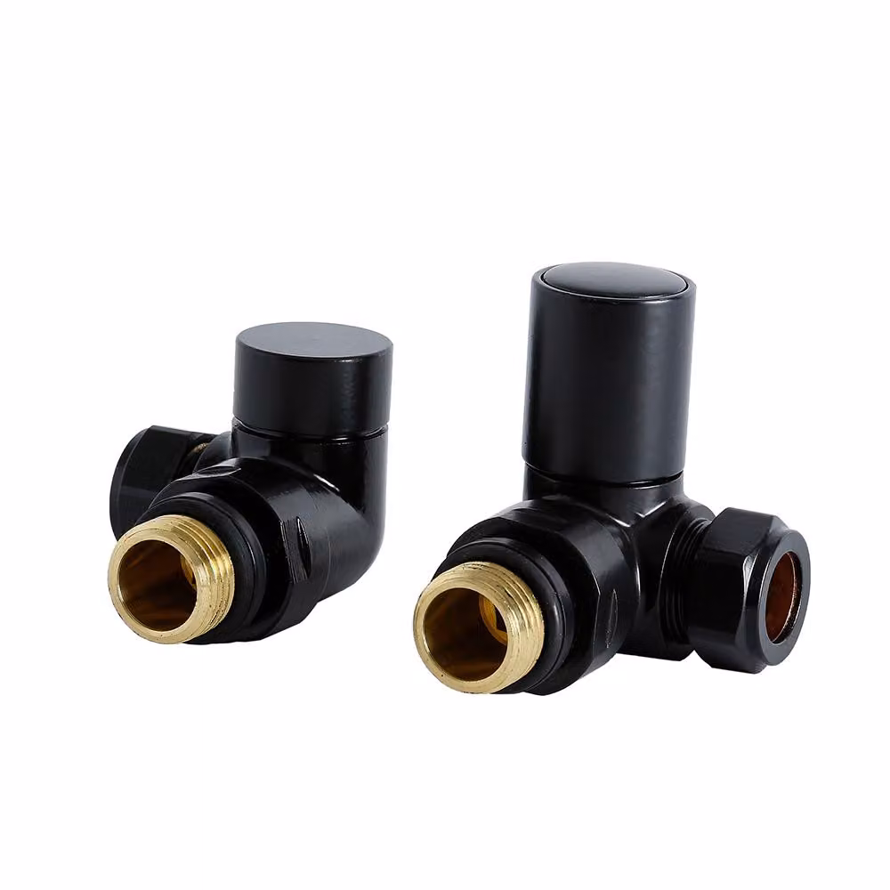 Paio Valvole Angolari per Radiatore per Tubi in Rame 15mm Nero