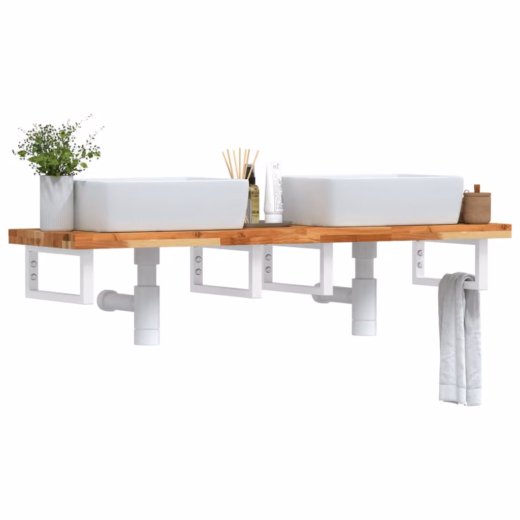 vidaXL Ripiano a Parete per Lavabo in Accacia e Metallo, L: 40 cm, P: 19 cm, H: 5 cm