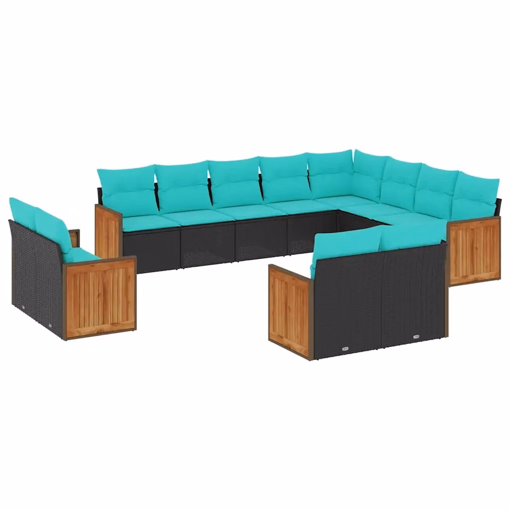 Set di divani da giardino a forma di U vidaXL con cuscini in tessuto resistente ai raggi UV e struttura in legno di acacia e metallo, colore blu turchese – 2