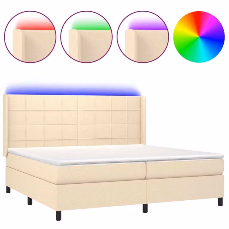 Letto a Molle Materasso e LED bianco 200x200cm in Tessuto