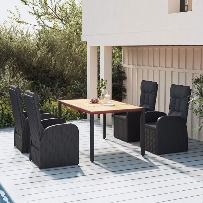 Set da pranzo da giardino vidaXL in legno di acacia e polyrattan nero con 5 pezzi