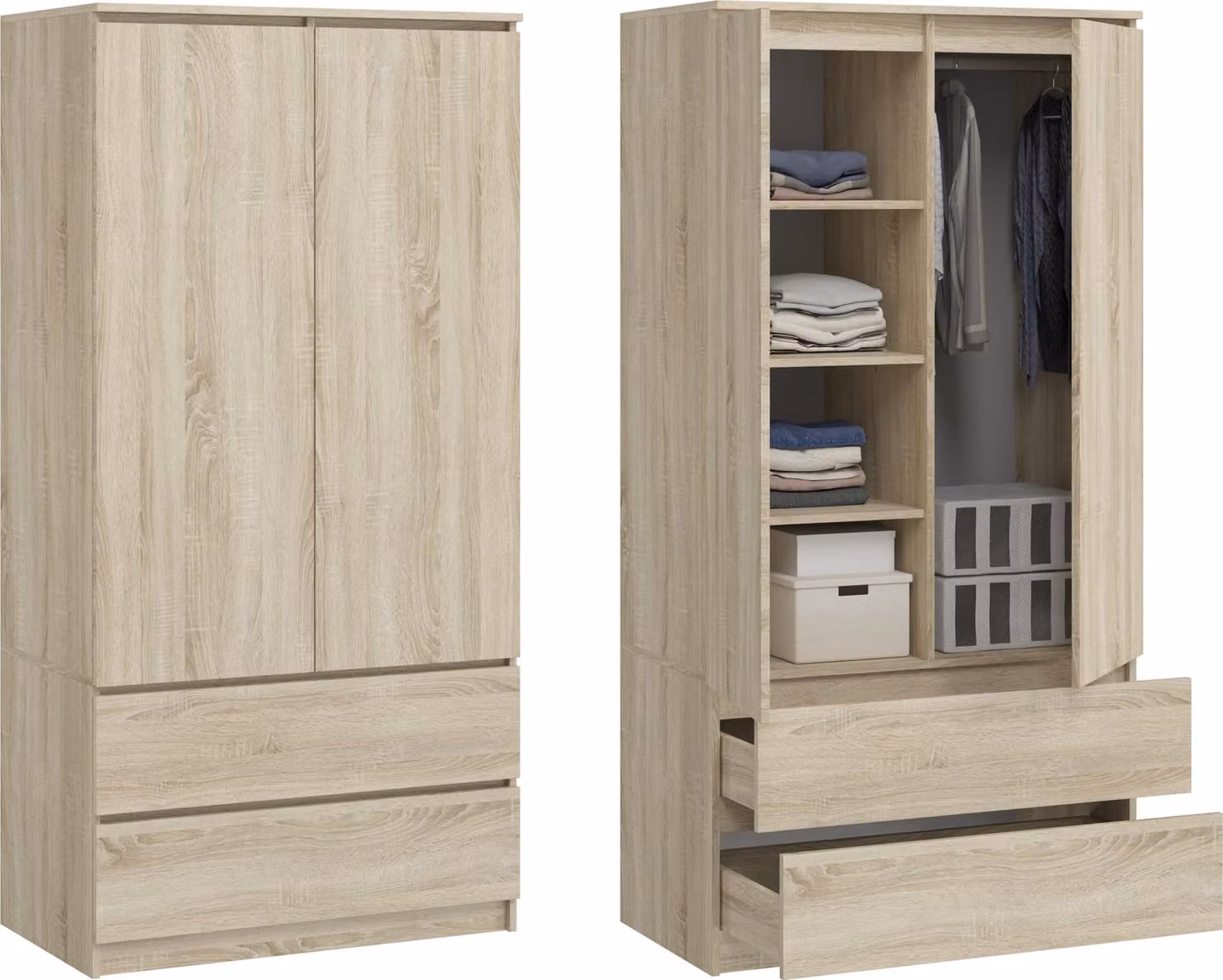 BDW, Armadio Monia, con 2 cassetti, rovere Sonoma, 50Dx90Lx180H cm (2 cassetti)