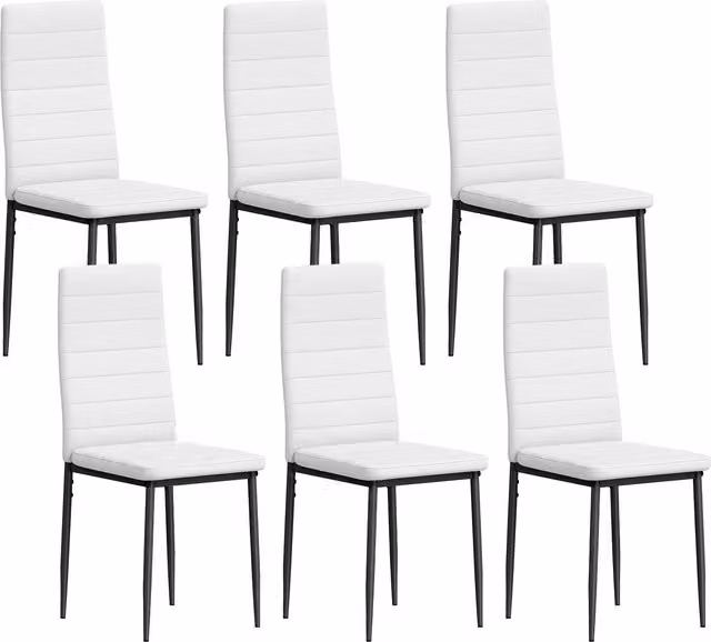 Set da 6 sedie da pranzo moderne HOMCOM in lino sintetico bianco con schienale alto e gambe in metallo L/P/H: 41 x 50 x 97 cm