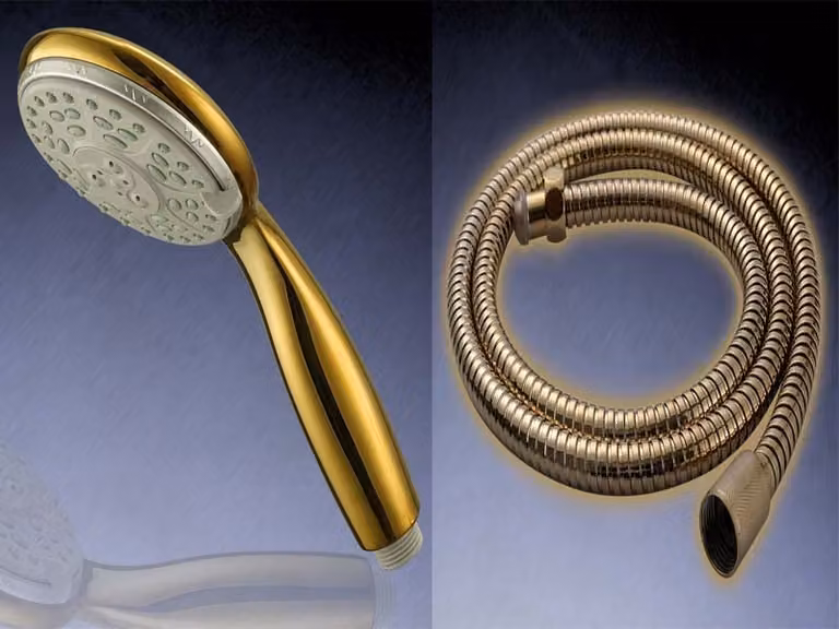 Set composto da soffione doccia e flessibile doccia dorati | Doccetta | Soffione doccia e flessibile doccia