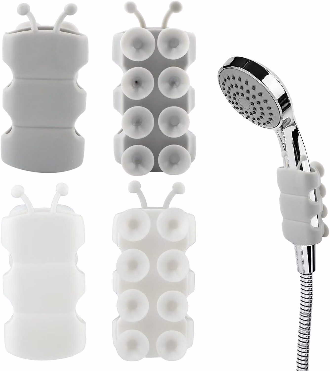 Supporto per doccia senza foratura, in silicone, con ventosa - Set di 4 - Supporto per soffione doccia senza foratura, per doccia a mano - Supporto per barra doccia - Supporto per soffione doccia