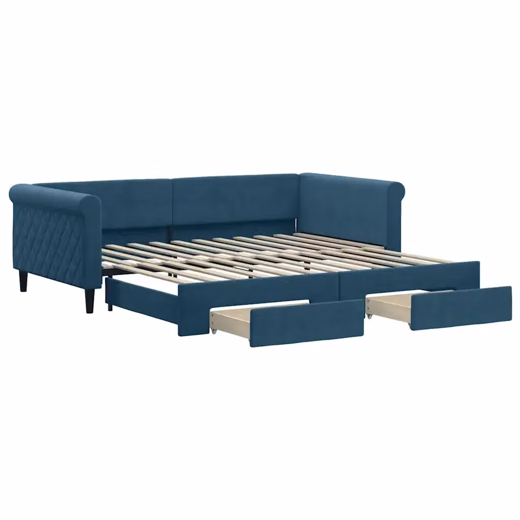 Divano Letto Estraibile vidaXL in Velluto Blu con Cassetto, L/P/H: 229 x 100 x 68 cm – 2