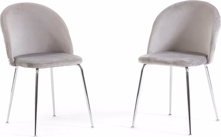 Set di 2 sedie da pranzo imbottite, gambe in metallo, design elegante per cucina, sala da pranzo, bar e ristoranti SARA - Grigio chiaro/argento