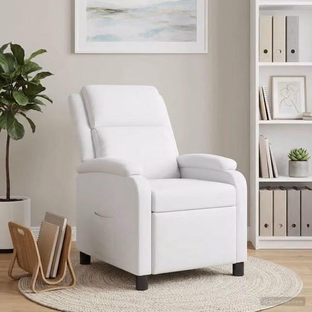 Poltrona reclinabile relax moderna vidaXL in tessuto bianco con braccioli – 1