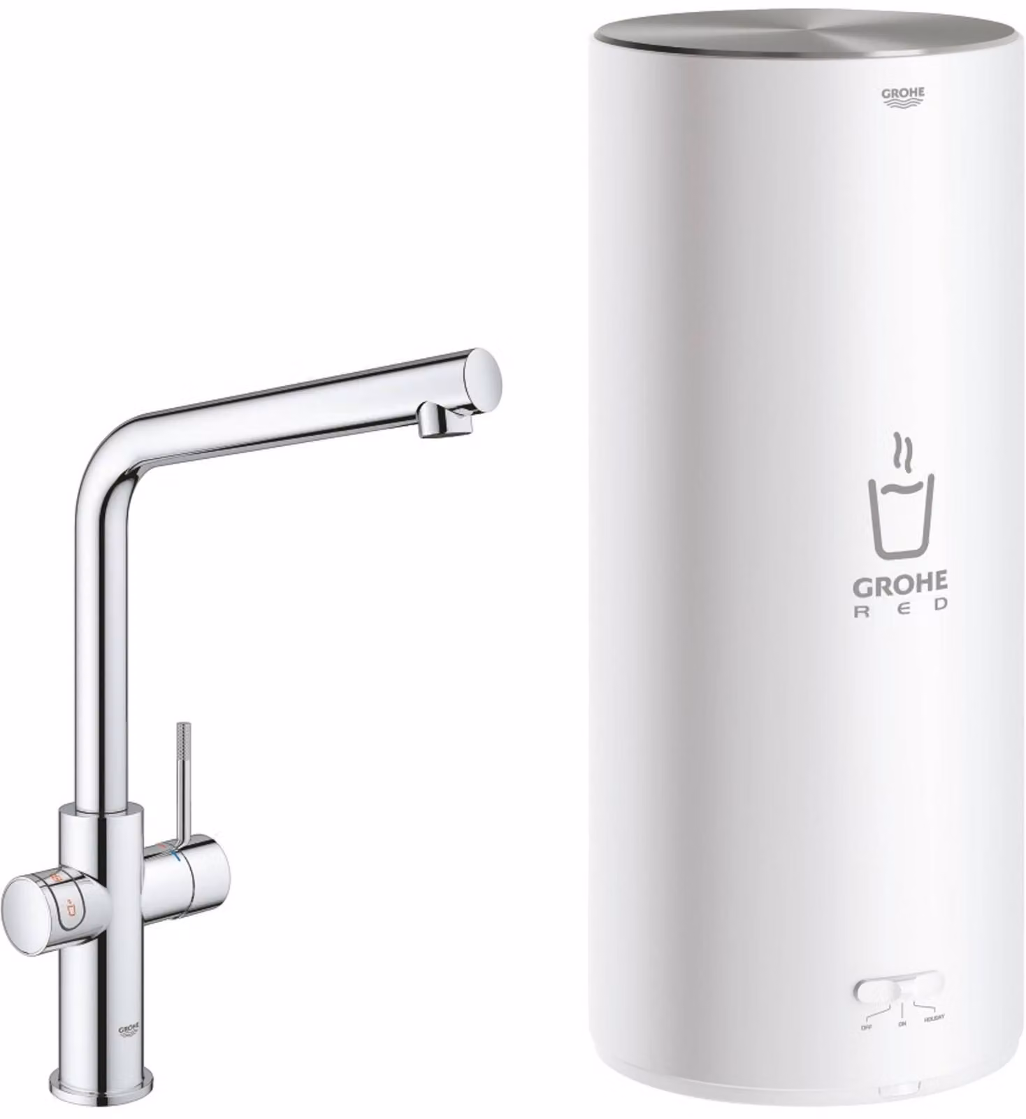 Rubinetto per acqua bollente Grohe Red con bocca a L e boiler combinato cromato