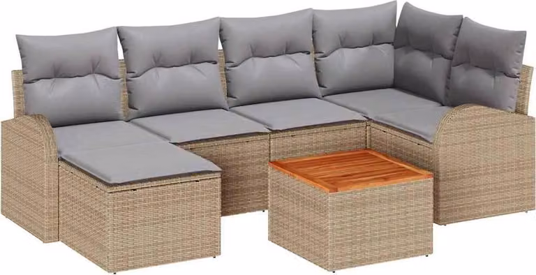Set Divano da Giardino con cuscino 7 pcs Beige polyrattan