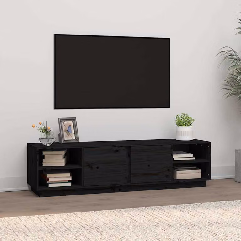 vidaXL Mobile Porta TV Nero in Legno Massello di Pino L: 156 cm, P: 40 cm, H: 40 cm