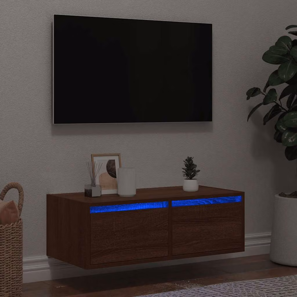 vidaXL Mobile Porta TV Moderno con Luci LED Integrate in Rovere Marrone L: 75 cm, P: 35,5 cm, H: 25 cm