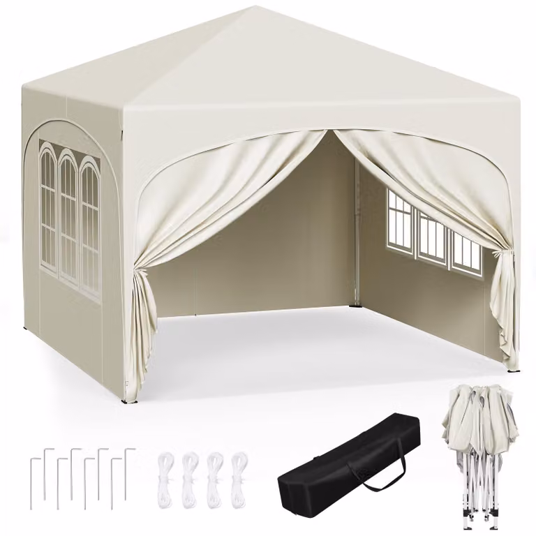 Gazebo pieghevole - Tenda per feste 3 x 3 m - Beige - Tetto impermeabile