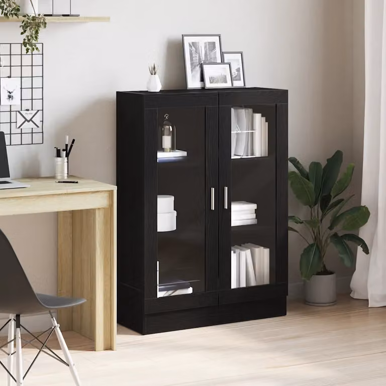 Libreria vidaXL con ante in vetro e finitura nera opaca in legno e MDF, L 82,5 x P 30,5 x H 115 cm