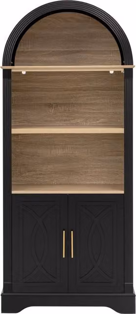 Mobile alto nero con ripiani regolabili, illuminazione LED e ampio spazio contenitivo, per soggiorno, cucina e sala da pranzo