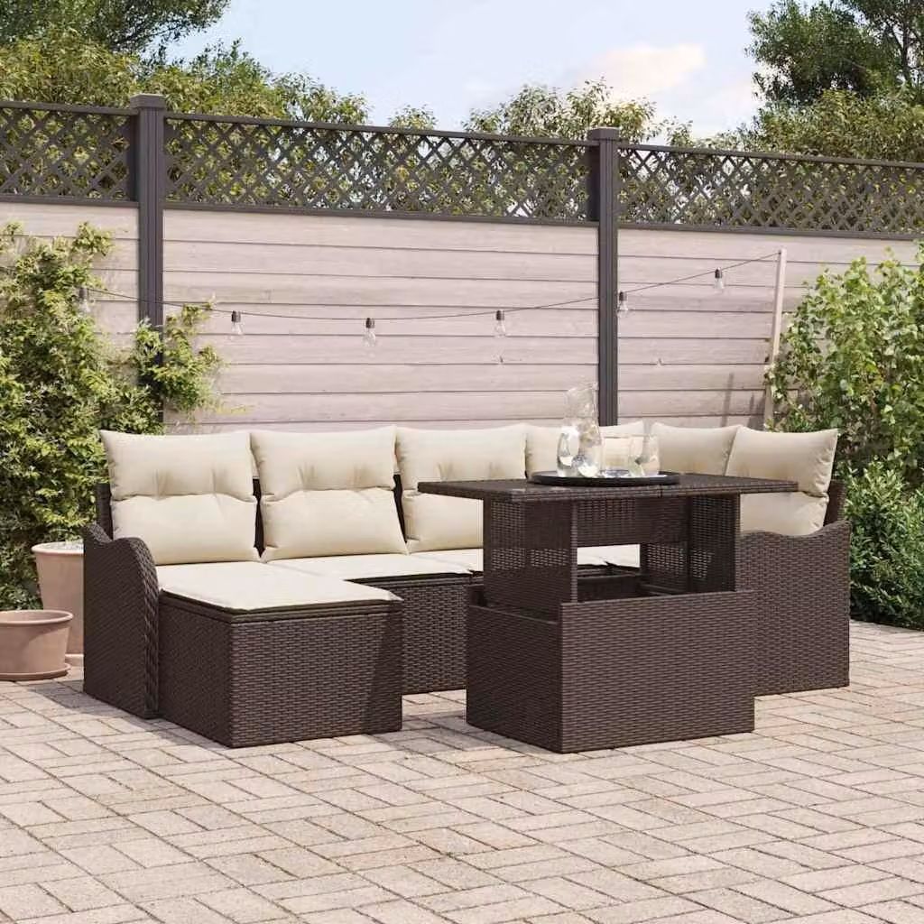 Maison Exclusive - Set da giardino composto da 7 pezzi. Colore: marrone. Materiale: rattan sintetico (poly rattan)