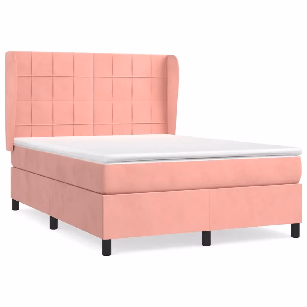 Letto con Giroletto a Molle e Materasso Ibrido vidaXL in Velluto Rosa e Bianco L/P/H: 203 x 140 x 128 cm – 2