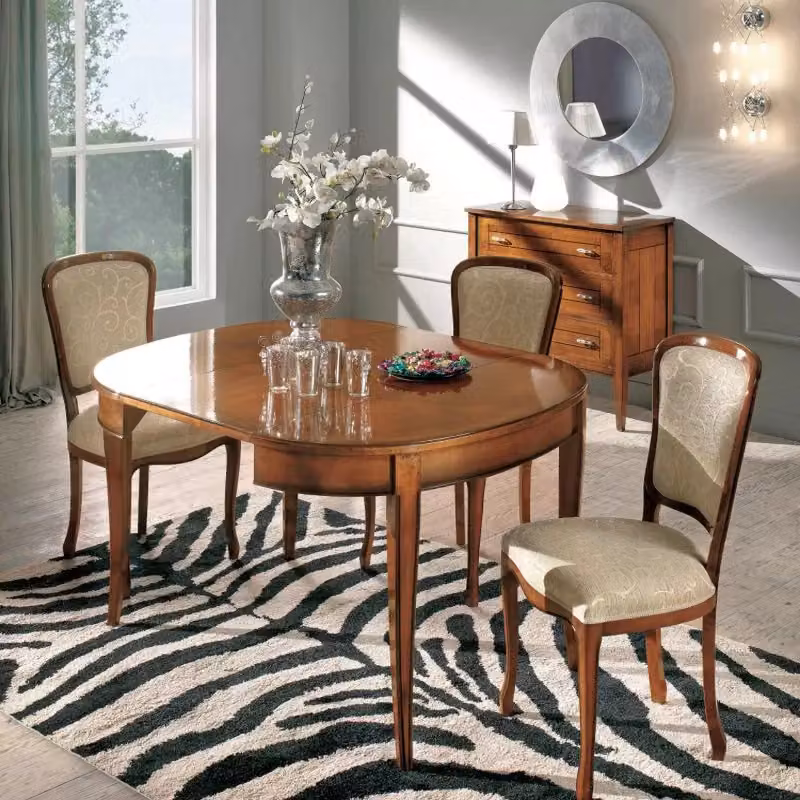 Tavolo ovale allungabile classico in legno con intarsio floreale Mobili 2G L/P/H: 110 x 80 x 79 cm – 2