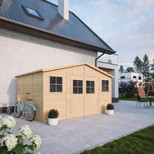 Casa da giardino in legno TIMBELA M331 grigio con finestre