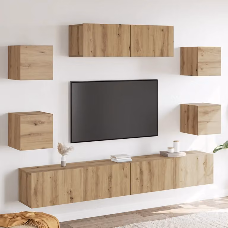Set Mobile TV vidaXL da 7 pezzi in Legno Multistrato e MDF Rovere Marrone per Parete