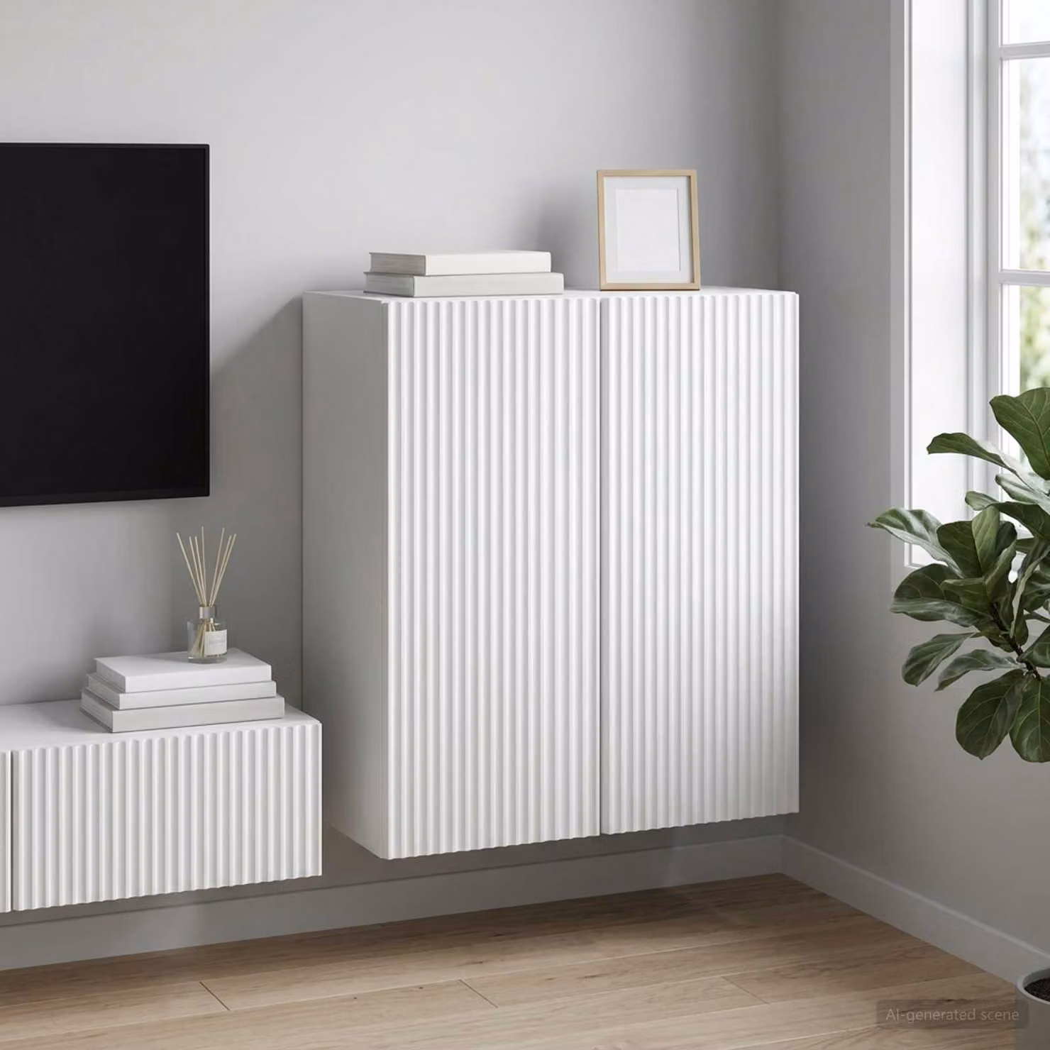 Mobiletto a muro moderno vidaXL in legno bianco con illuminazione LED L: 59 cm, P: 31 cm, H: 60 cm