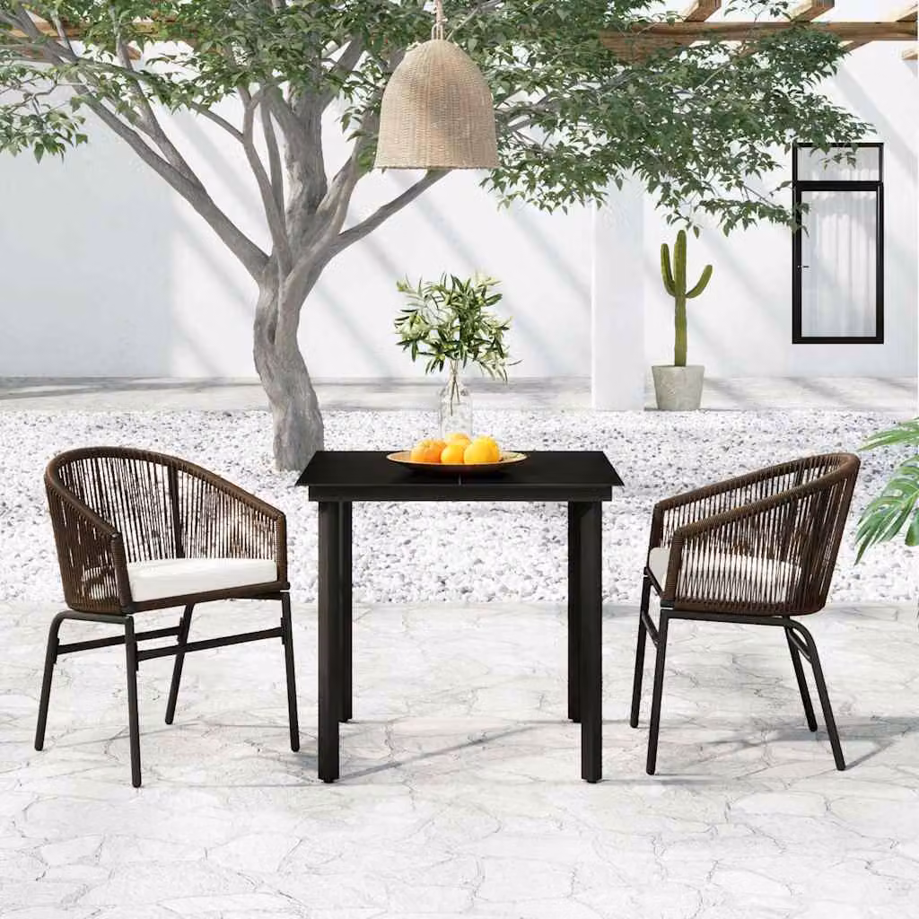 Set da giardino vidaXL composto da 3 pezzi in metallo e vetro marrone con design moderno