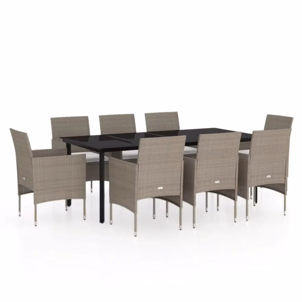 Set da pranzo da giardino vidaXL in polyrattan con piano in vetro e cuscini beige e nero – 2