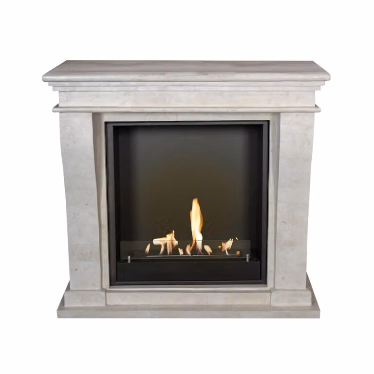 Caminetto a etanolo Xaralyn - Kreta-Mini BIU-SWP - pietra naturale levigata bianca - riscaldamento a 3 kW - caminetto da incasso incluso - caminetto decorativo