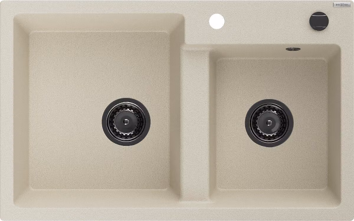 Mexen Tomas lavello in granito 2 vasche 800 x 500 mm, beige, sifone nero - 6516802000-69-B