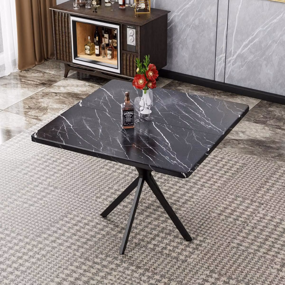 Tavolo da pranzo quadrato in stile Mid-Century Modern, tavolo da cucina per 4-6 persone, tavolino salotto salvaspazio per sala da pranzo e ufficio, tavolo di design