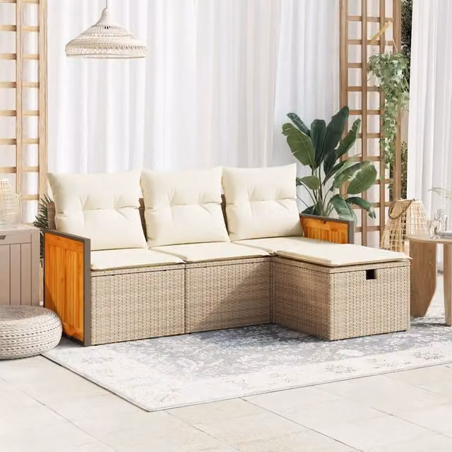 Set Divano da Giardino 4 pz con Cuscini Beige in Polyrattan 3326006