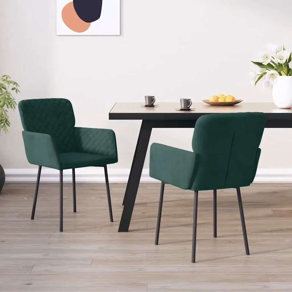 Set di 2 sedie da pranzo e cucina in velluto verde con braccioli e struttura in metallo, design moderno – 2
